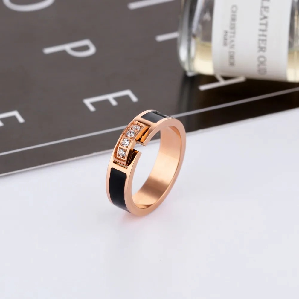 Gold Color Rings Stainless Steel Ring Finger Ring Gold Color Ring Wedding Rings Wedding Ring AENINE Trendy Stainless Steel Wedding Ring Rose Gold Color Ring For Women AAA+ Cubic Zirconia Female Engagement Jewelry AR19103