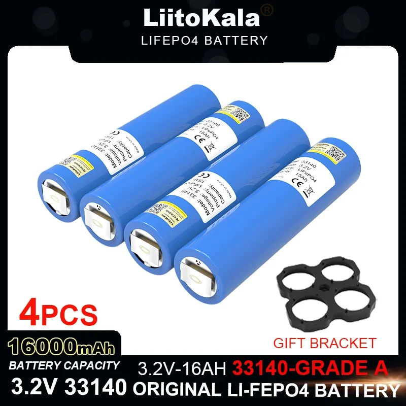 

4pcs Liitokala 3.2V 33140 16Ah lifepo4 Cell for diy 4s 12v 24V 15ah 30AH ebike e-scooter power tools Battery pack+Nickel sheet