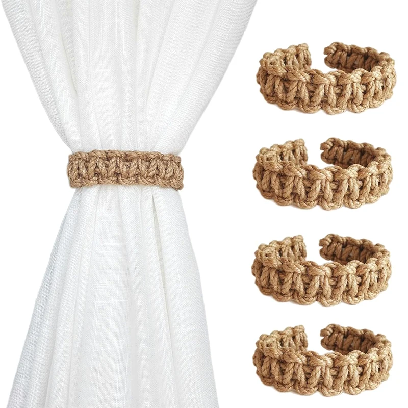 Vintage Hemp Rope Curtain Buckle Clip Tie Back Curtain Strap Hand Woven Twist Knotted Holder Tieback Home Decoration