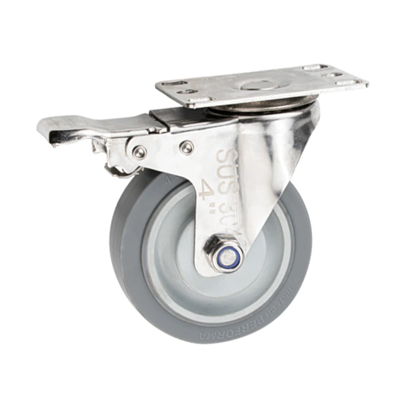 4 inch Middle duty 4pcs/set Stainless Steel 304 Casters Wheels for Trolley Cart ,Thermo-plasticrubber wheel with bearings