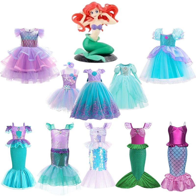 

Disney Ariel Mermaid Girls Dresses Children Cosplay Princess Costume Fancy Kid Carnival Birthday Halloween Party Clothes Gown Up