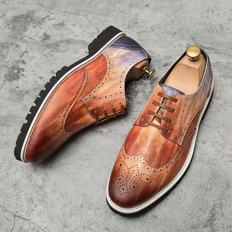 

Spring New Men Formal Shoes Thick Soled Leather Shoes Luxury Handmade Oxford Business Wedding Party Lace-up Dress Shoes for Men