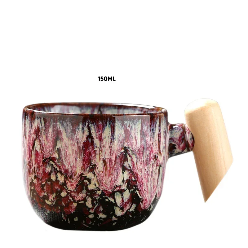 Ceramic Coffee Cup With Wooden Handle Latte Pottery Mug Afternoon Tea Ceramic Mug Breakfast Milk Cup 1pcs ceramic coffee cup set
