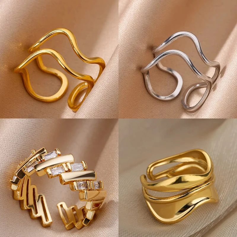 Stainless Steel Line Open Rings For Women