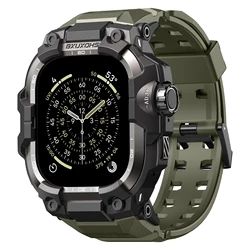 Enhanced Metal Case with Rubber Strap for Smartwatch Bands - Premium Silicone Bracelet (Army green)