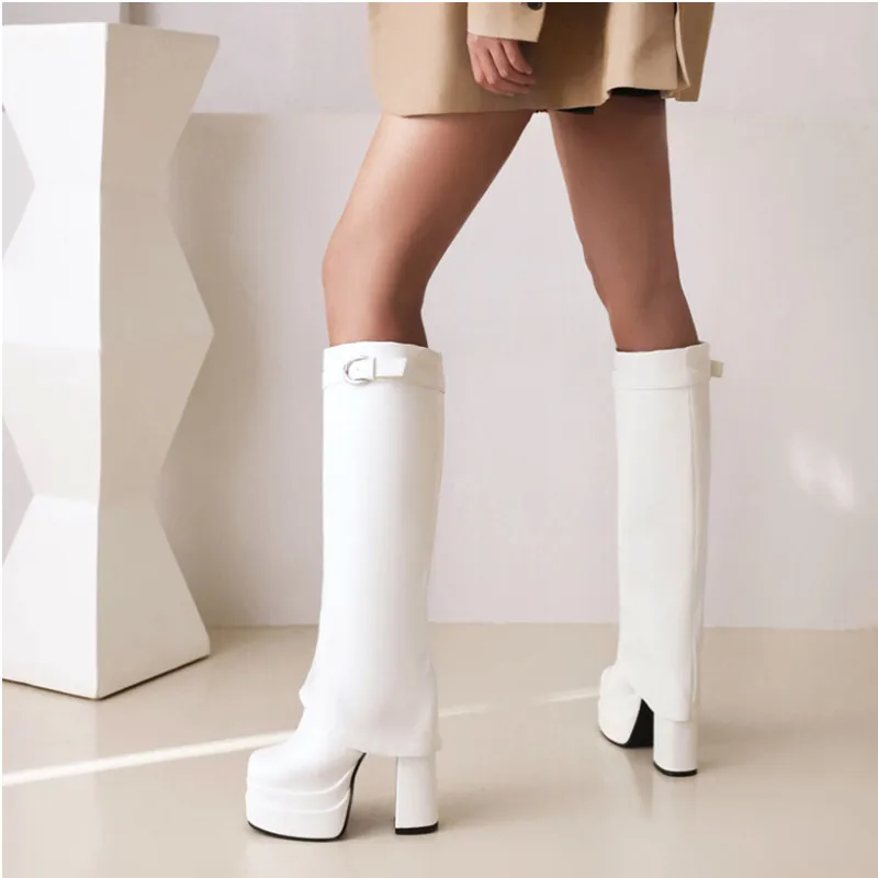

Autumn and Winter New Women's Middle Boots Square Toe Platform Boots Sexy High Heel Boots Fashion Party Women's Boots