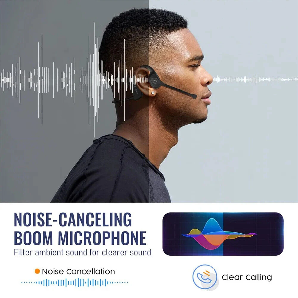 Open Ear Air Conduction Bluetooth Headphones Waterproof Boom Microphone Work Earphones for Driving/Phone Call/Office/Gaming 헤드폰