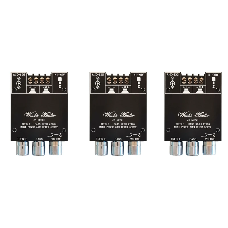 

3X ZK-502MT Bluetooth 5.0 Subwoofer Amplifier Board 2.0 Channel High Power Audio Stereo Amplifier Board 2X50W Bass AMP