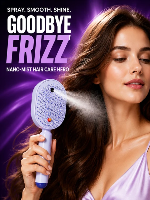 Nano Mist Hair Brush Electric Spray Comb Scalp Massager Rechargeable Detangling Brush Smooth Hair Care Device 1