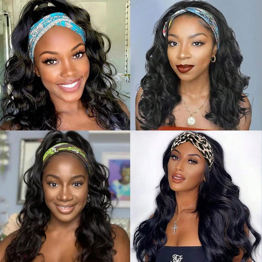Headband Wig Human Hair Wigs for Black Women Human Hair Headband Wig Body Wave 18 Inch Wear and Go Wigs 200% Density