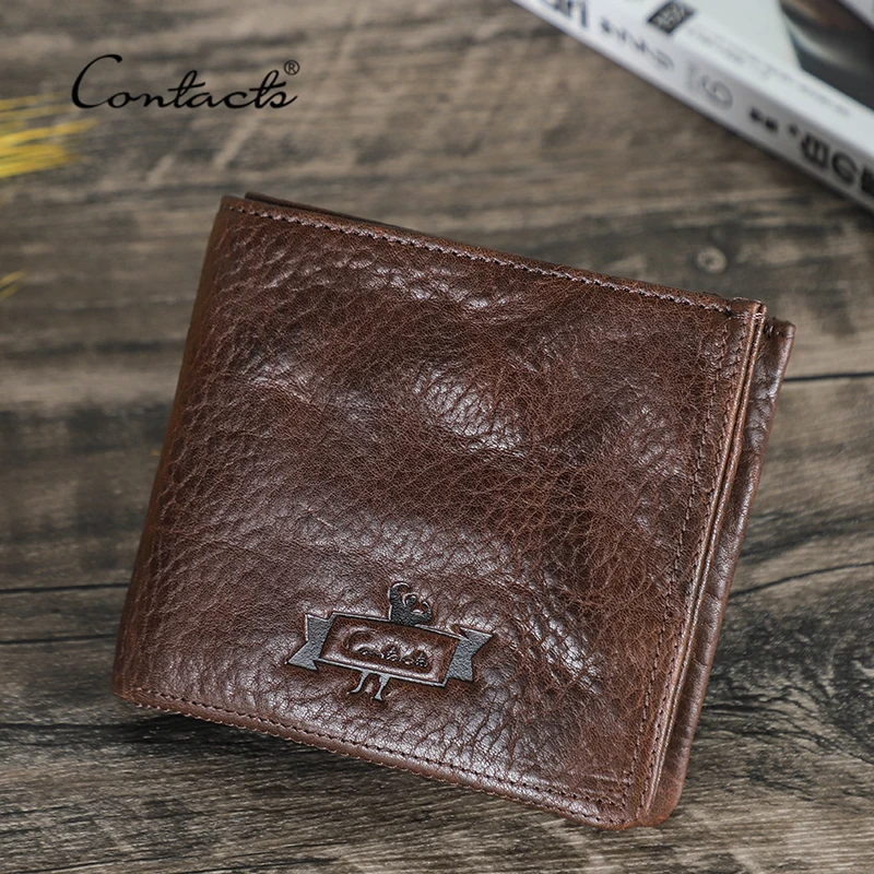 CONTATC'S New Short Wallet Men Genuine Leather RFID Bifold Wallet with  Credit Card Holder Luxury Zipper Male Coin Purse Small