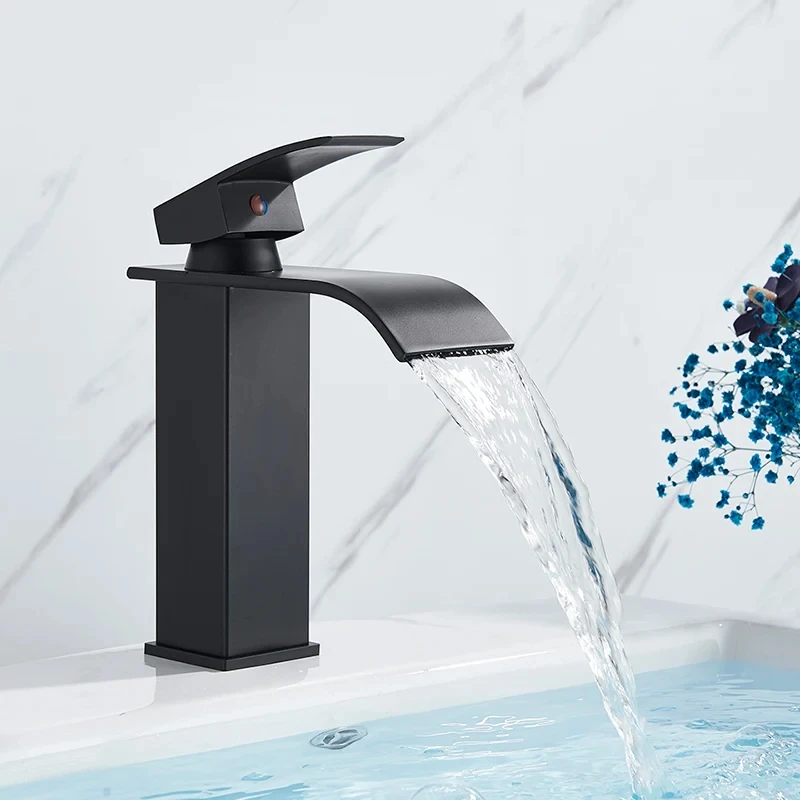 Stainless Steel Faucet Bathroom Simple Design Stainless Steel Countertop Faucet Waterfall Outlet Design Bathroom Washbasin Faucet