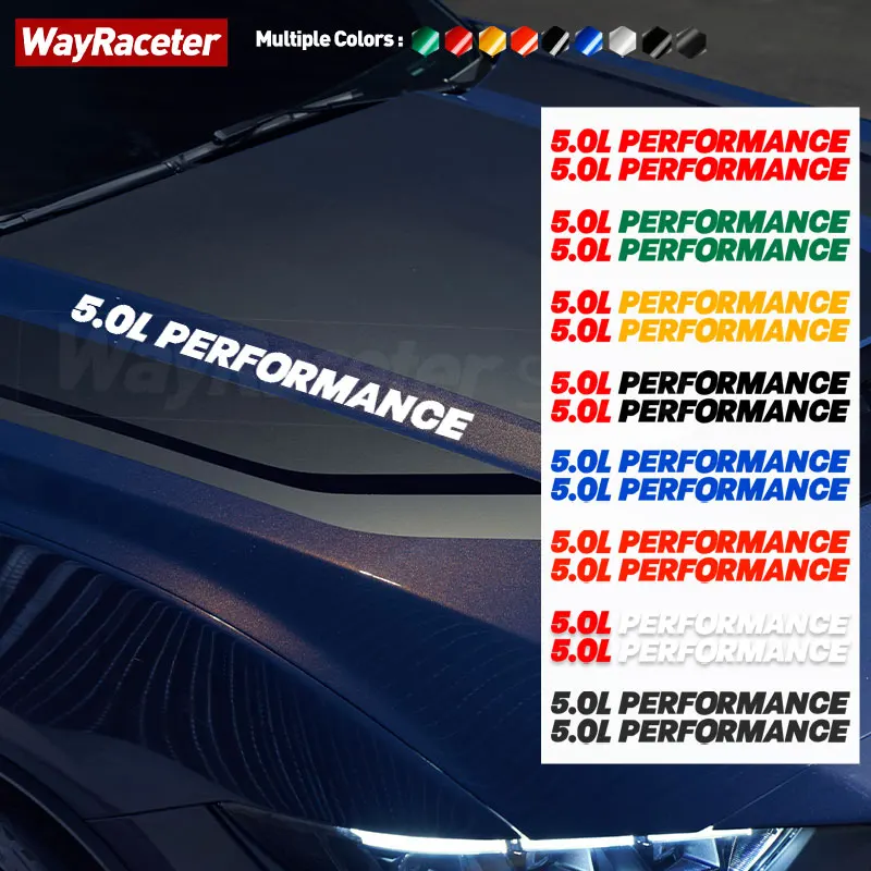 2 Pcs 5.0L Performance Graphics Copertura Del Motore Cappuccio Parafango Laterale Corpo Grafica Decalcomania In Vinile Per Accessori Ford Mustang