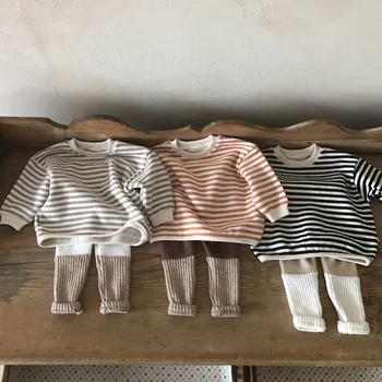 2022 Autumn Children's Long-sleeved Tops Girls' Striped Pullovers Boys' Casual Sports T-shirt Tops 1