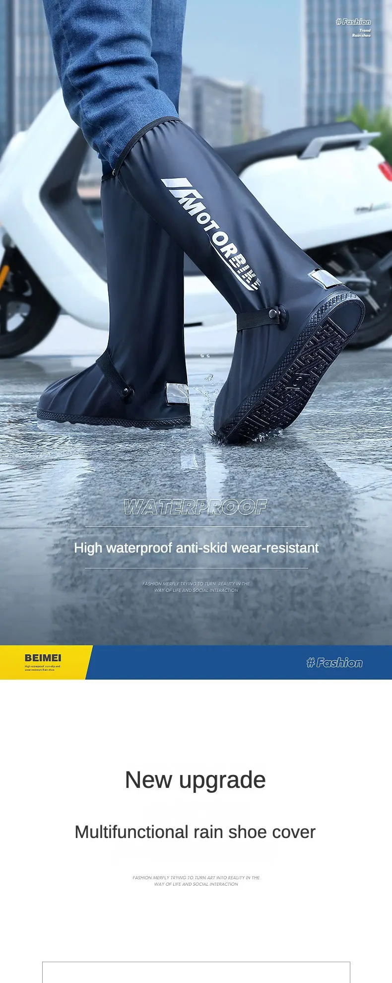 Description Picture 2 of itemHigh Tube Outdoor Waterproof Rain Anti-Slip Cycling Shoe Covers Motorcycle Pocket Service Hiking Shoes Fishing Wading Play Water