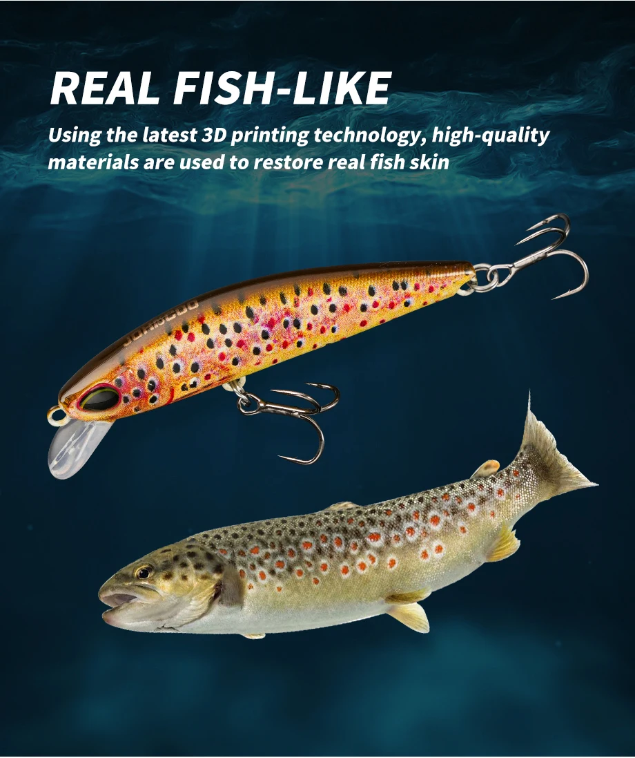 Johncoo 6 cm 8 g sinkende Minnow-Forellen-Angelköder, Raubtier-Köder, Barsch-Angelköder, Wobbler, Angelgerät – Detail 4