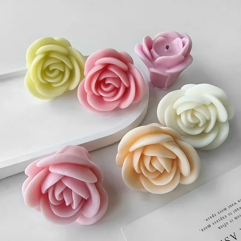 장미 향 촛불 실리콘 몰드 꽃 수제 비누 아로마 테라피 제작, DIY 낙하 석고, 3D 촛불 제작 도구