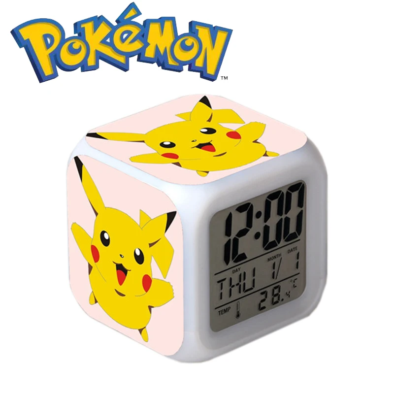 

Pokemon Go Alarm Clock Night Light Colorful Changing Alarm Clock With LED Flash Light Kawaii Pikachu Model Toy For Kids Gifts