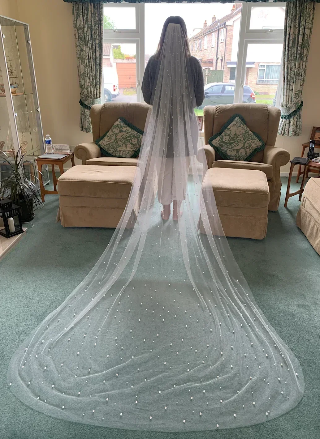 Scattered Pearl Veil on Soft Bridal Tulle Elbow, Fingertip, Waltz or Cathedral  Length 