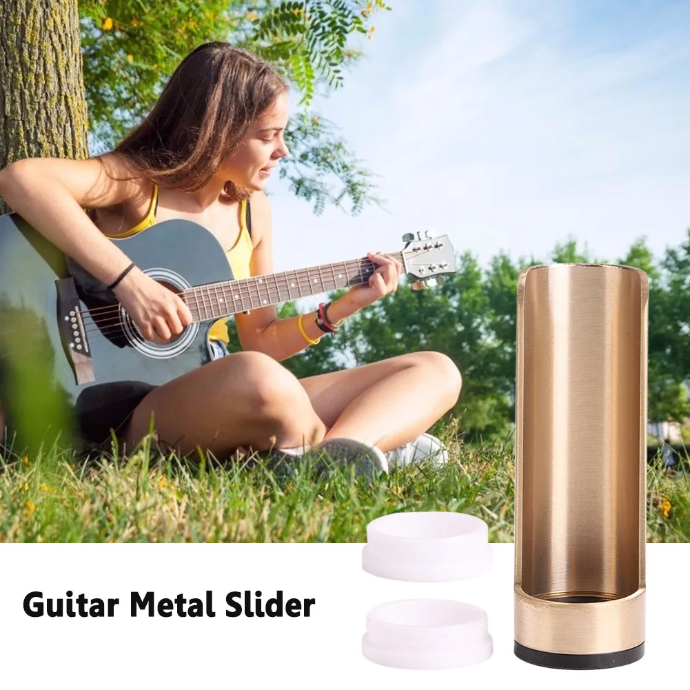 Semi-open Metal Finger Sleeve with 2 End Ring Brass Finger Slide Adjustable Width Guitar Slide for Electric & Acoustic Guitar