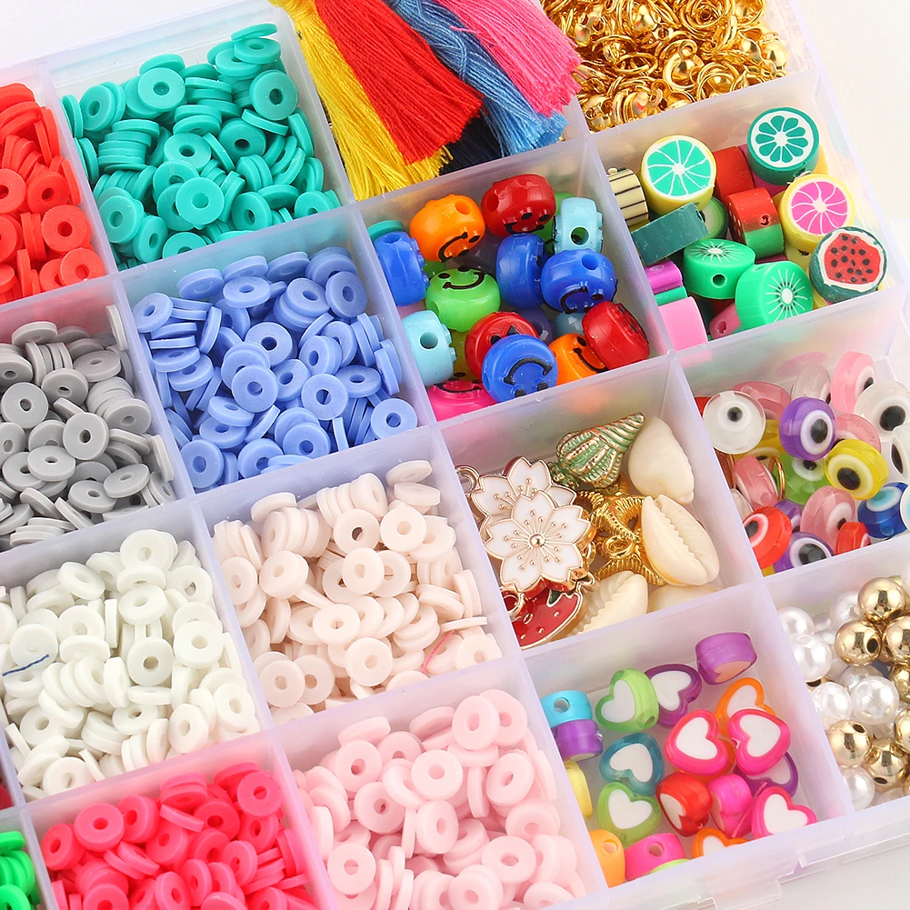 4000Pcs/Box 6mm Flat Round Polymer Clay Spacer Bead Kits Clay Bracelet  Heishi Beads Jewelry Making DIY Handmade Accessories Sets