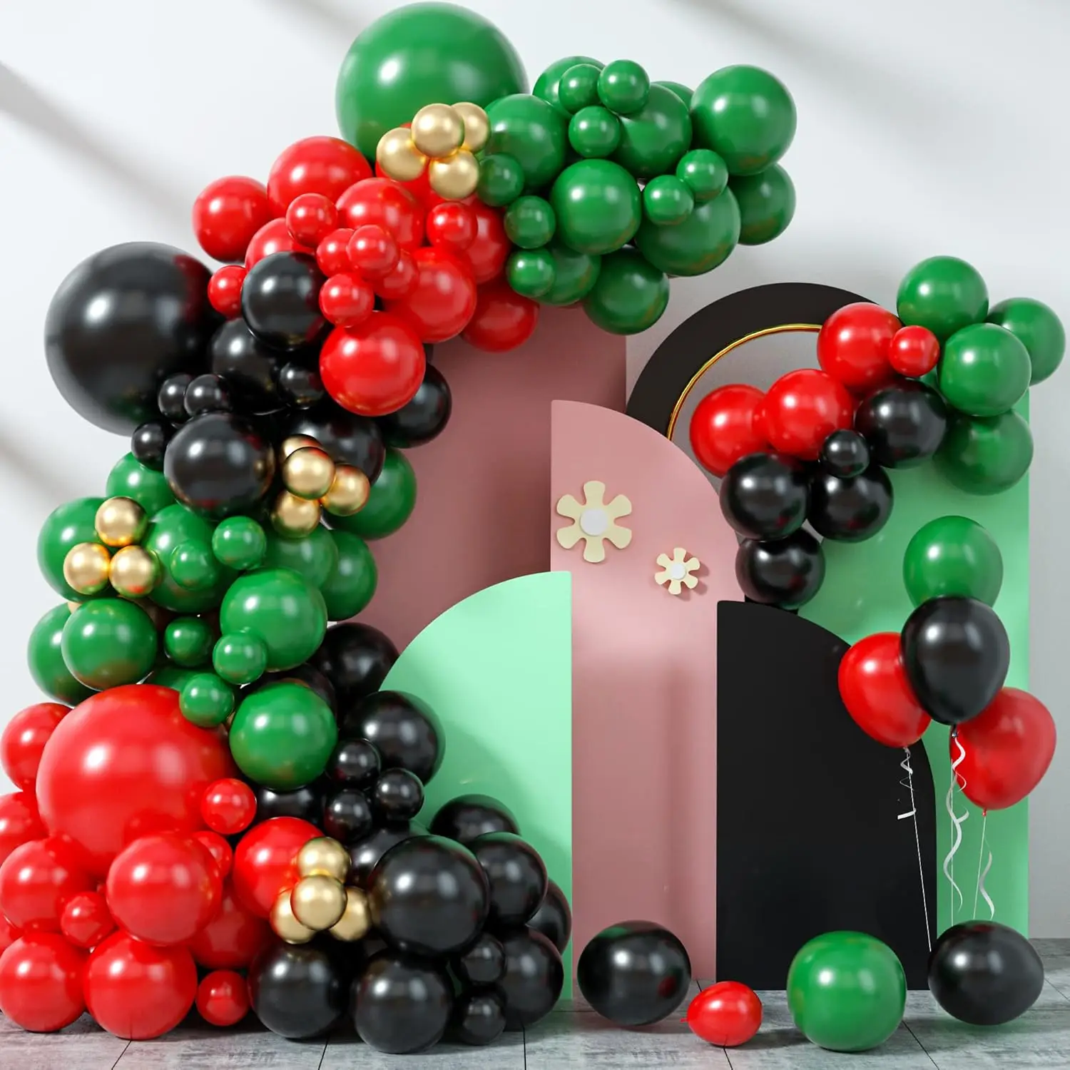 124-teiliges Rotes, Grünes und Goldenes Ballonbogen-Set, Geeignet für Geburtstags- und Weihnachtsdekoration