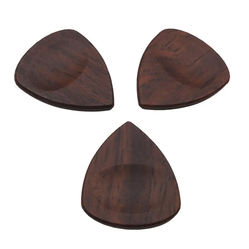 Wooden Guitar Picks (3pcs), Wood Guitar Plectrums for Electric, Acoustic, or Bass