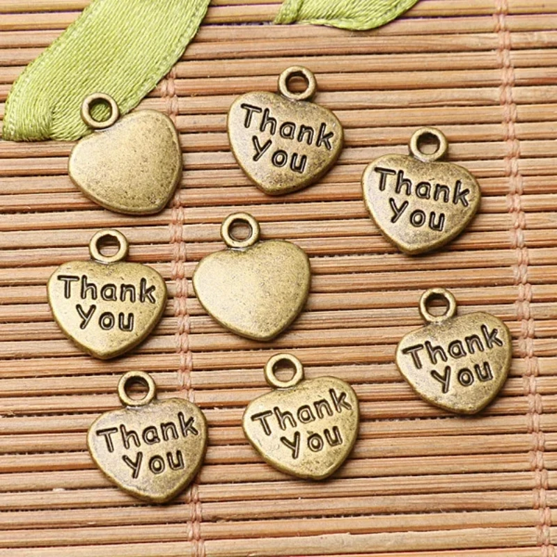 

30pcs 12*10mm Antiqued Bronze Color Heart Shaped "Thank You" Charms EF2616 Charms for Jewelry Making