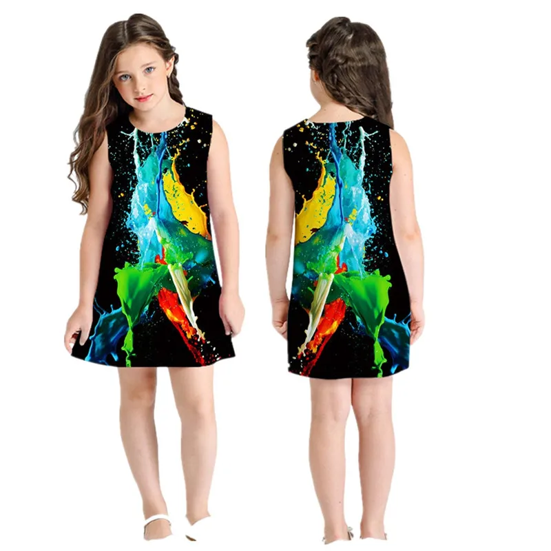 

New Teen Toddler Kid Girl Sleeveless 3D Cartoon Print Cartoon Dresses Casual Clothes cute fashion vest dress