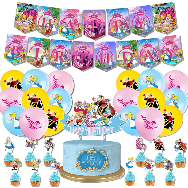 Alice nel paese delle meraviglie decorazioni per feste Set palloncini In  lattice striscioni Cake Topper ragazze compleanno Alice Tea buon compleanno  giocattoli per bambini - AliExpress