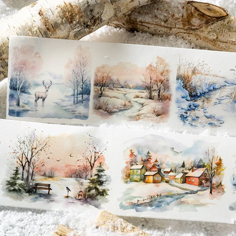 Journamm 60mm*2m Washi Paper Tape Winter Snow Scene Decor Junk Journal DIY Scrapbooking School Supplies Collage Stationery Tapes