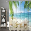Starfish Shell Shower Curtain, Ocean Beach Island Palm Tree Dolphin Starfish Shell Bathroom Decorative Shower Curtain, Waterproo 3