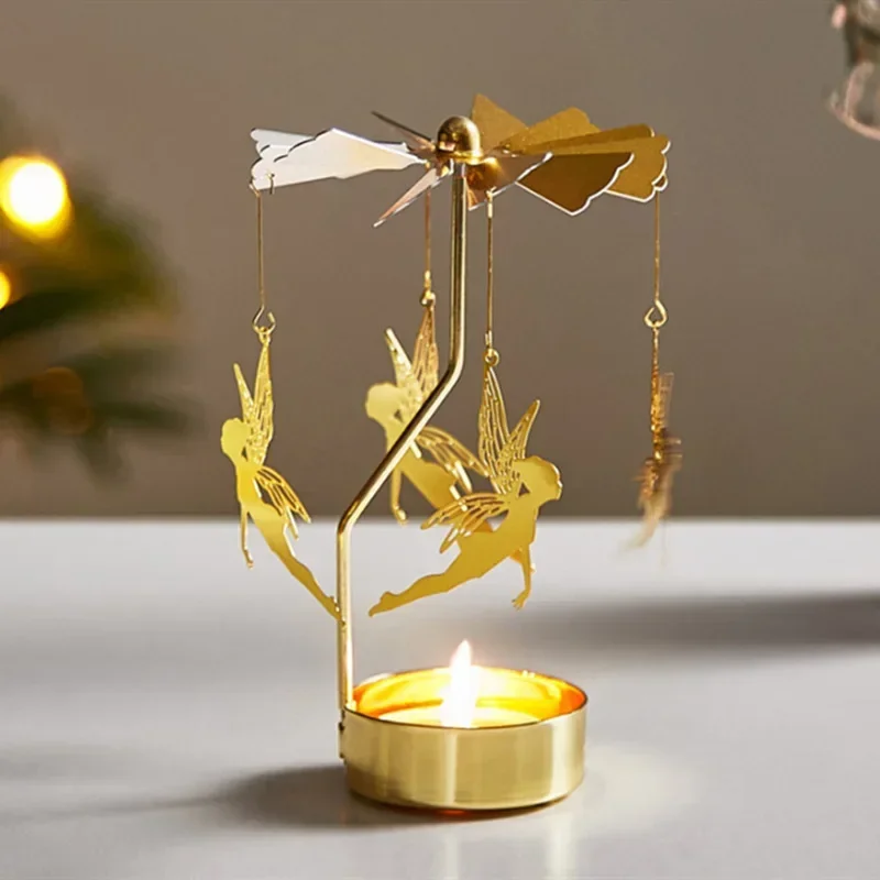 Candle Holders Metal Rotating Spinner Carousel Table Decoration
