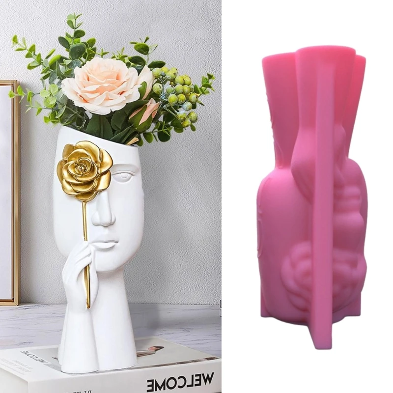 

B36D Art Human Face Shaped Flowerpot Molds Cements Mould Silicone Material for Vase