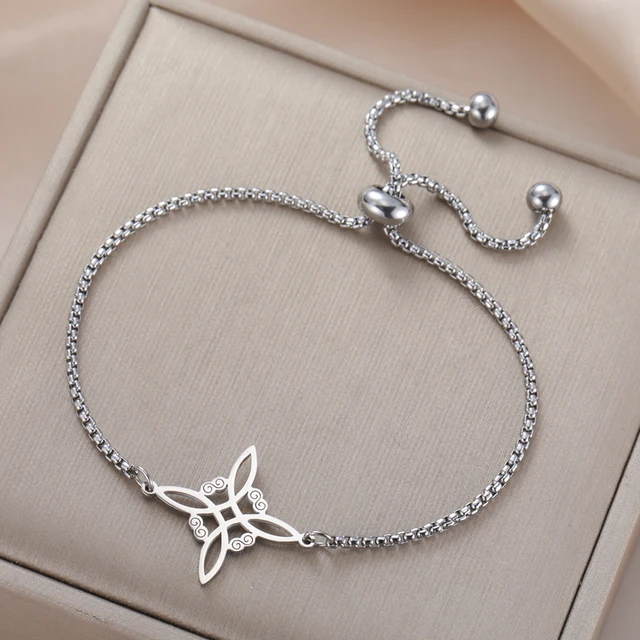 Dawapara – Bracelet à breloques avec nœud de sorcière pour femmes, amulette de Protection des nœuds celtiques, chaîne de perles en acier inoxydable, bijoux Wiccan de sorcellerie