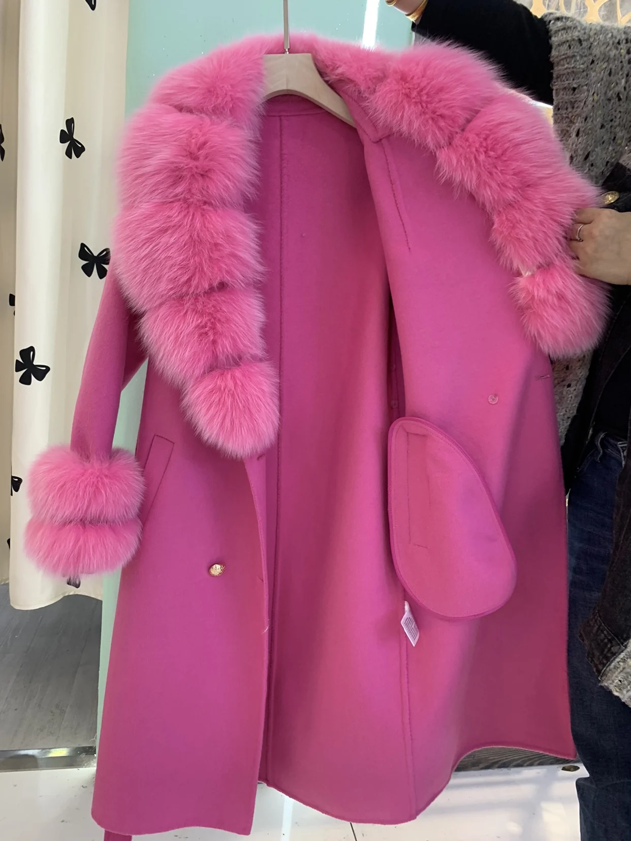 2023 New Arrival Women Wool Coat With Real Fox Fur Collar Cuff