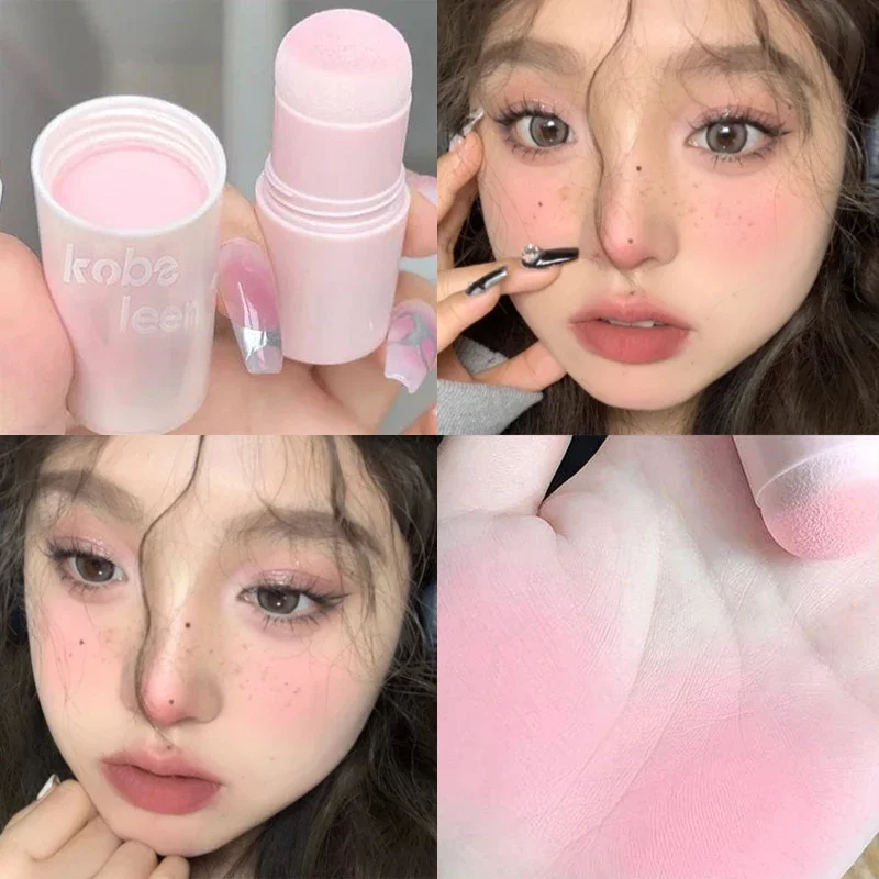 Natural Blush Stick Sponge Head Fard Facciale Lasting Waterproof Brightening Face Contouring Shadow Blusher Balm Cosmetici Coreani