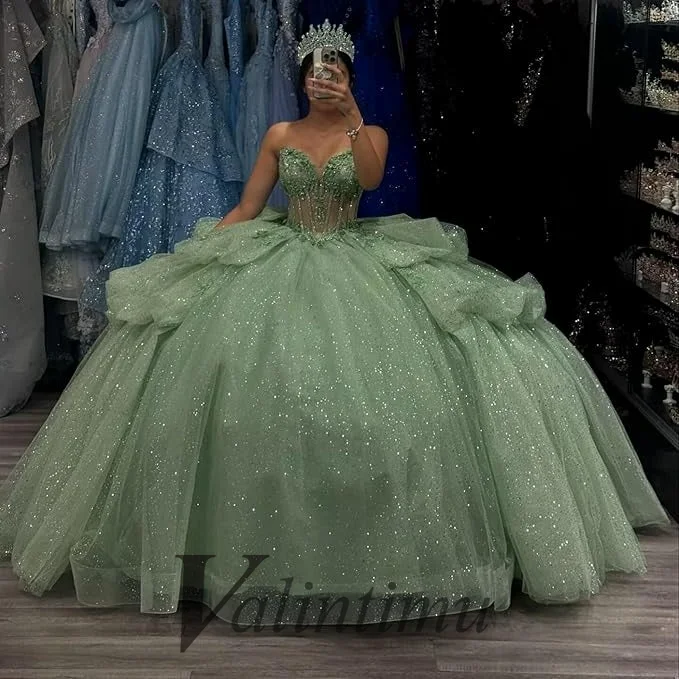 Valintimu Luxury Layered Quinceanera Dresses for Girl Bow Sweetheart Chapel Train Tulle Robe Quinceanera Rouge Customized