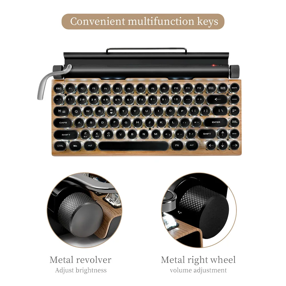 Wireless Keyboard Retro Typewriter 83 Keys For Laptop PC Gaming