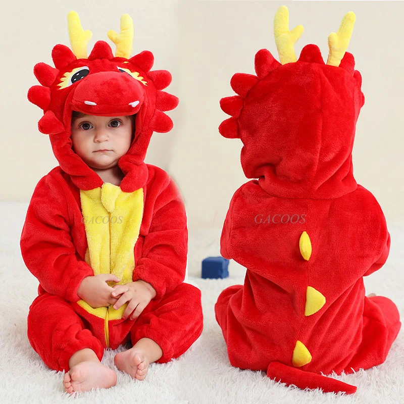 Kids Onesie Pajamas Animal Dragon Tiger Unicorn Romper Winter Kigurumi Cat Costume for Girl Boy Overalls Jumpsuit