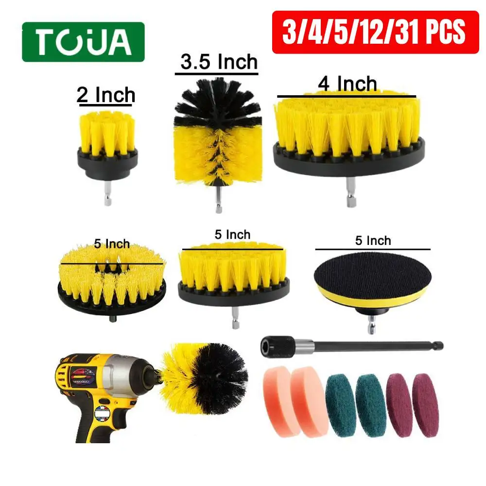 4pcs Scrubber Brush Set Electric Cleaning Brush for shower bathroom Car  Leather Plastic Wooden Furniture Cleaning Kit