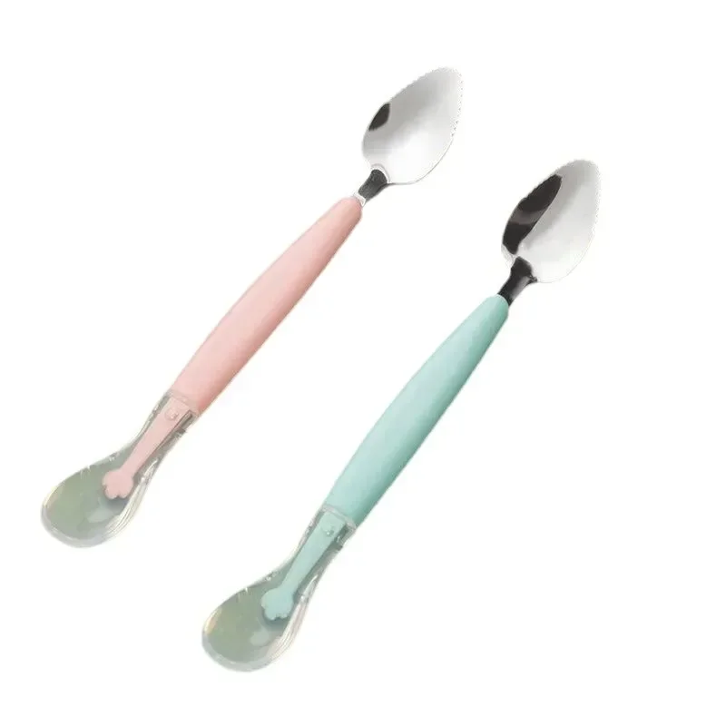 Stainless Steel Baby Cutlery Silicone Double Head Scraping Fruit Puree Spoon Complementary Food Spoon 5