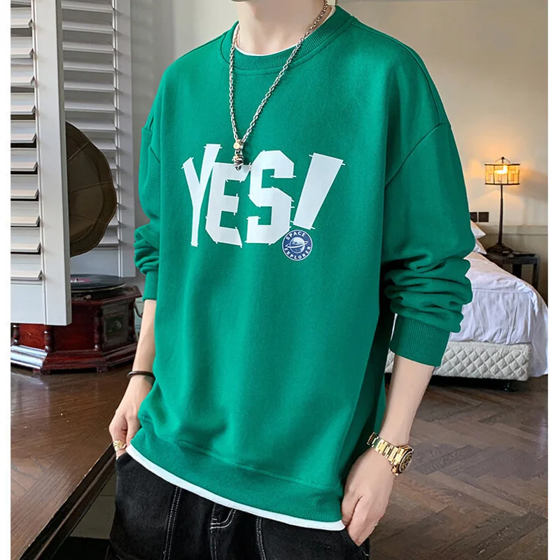 Two Fake Pieces Men Sweatshirts 2022 New Arrive Spring And Autumn Fashion Letter Male Coat Teenager Boy Korean Style H28