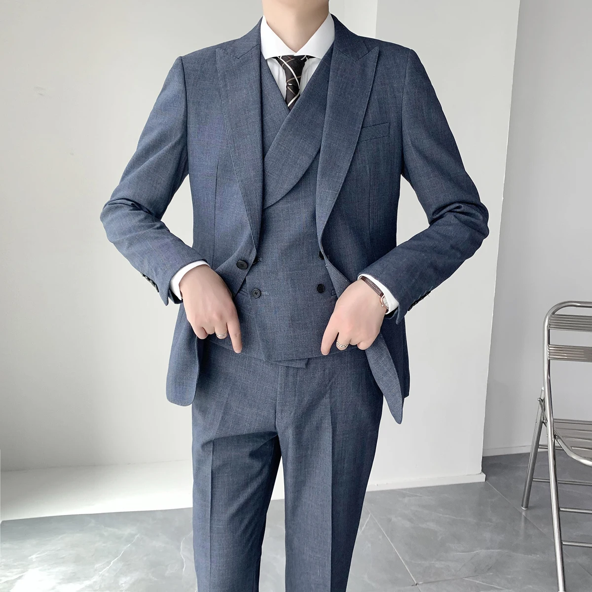 3Pcs Set Men’s Jacket Business Slim Suit Party Vest & Pants Wedding Blazer 