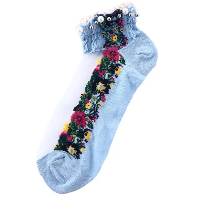 Fashion Elastic Socks Crystal Glass Silk Ultrathin Lace Literary Sale 1 Pair Summer Transparent Jacquard Short Socks D