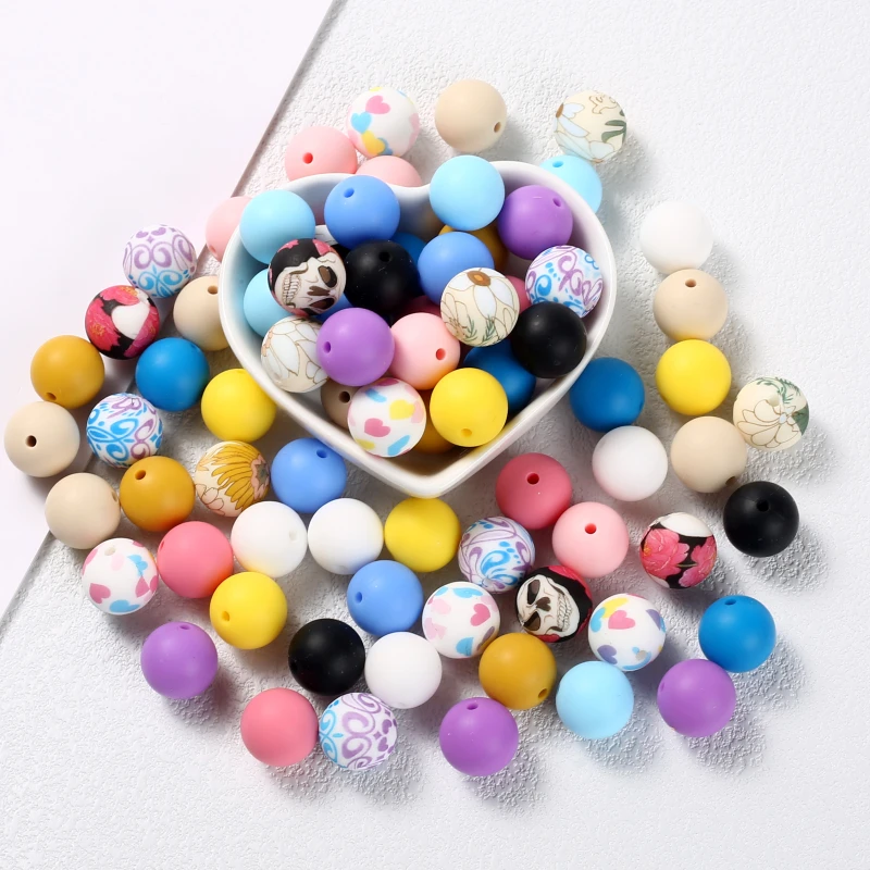 20Pcs/Set Baby Silicone Loose Bead 15mm DIY Pacifier Chain Accessories Bracelet For Jewelry Teether Beads BPA Free Round Bead