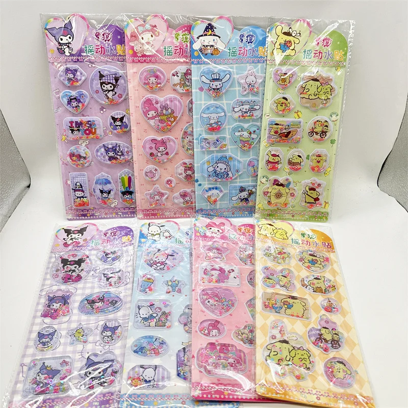 

8 шт./партия Sanrio Kuromi Melody Cinnamoroll наклейка Симпатичные наклейки с эффектом встряхивания воды 3d декоративные милые канцелярские принадлежности подарок школьные принадлежности
