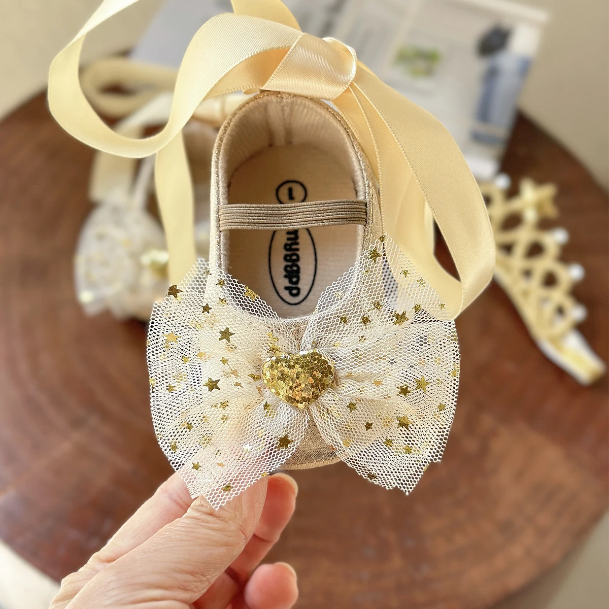 2pcs/Set Newborn Baby Shoes Baby Boy Girl Shoes Girl Classic Bowknot Rubber Sole Anti-slip PU Dress Shoes First Walker Toddler C 5