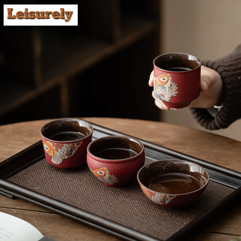 Red Festive New Year Fish Tea Set Complete Set Handmade Tea Ceremony Set Teapot And Tea Cup Set Teaware Accessories Ornaments