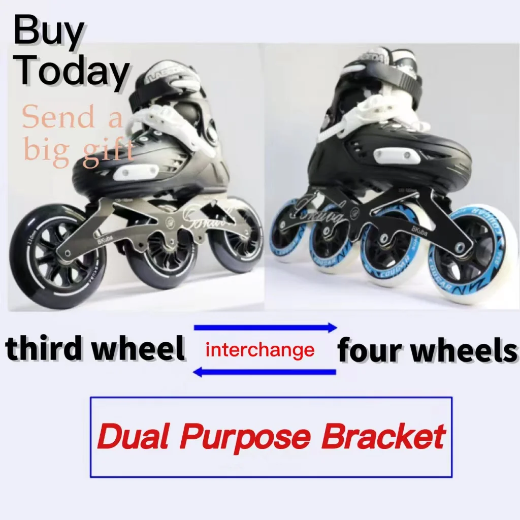 Adult children's professional beginner speed skates Dual purpose roller skates Racing Ice skate Adjustable size big three wheels - Image 4